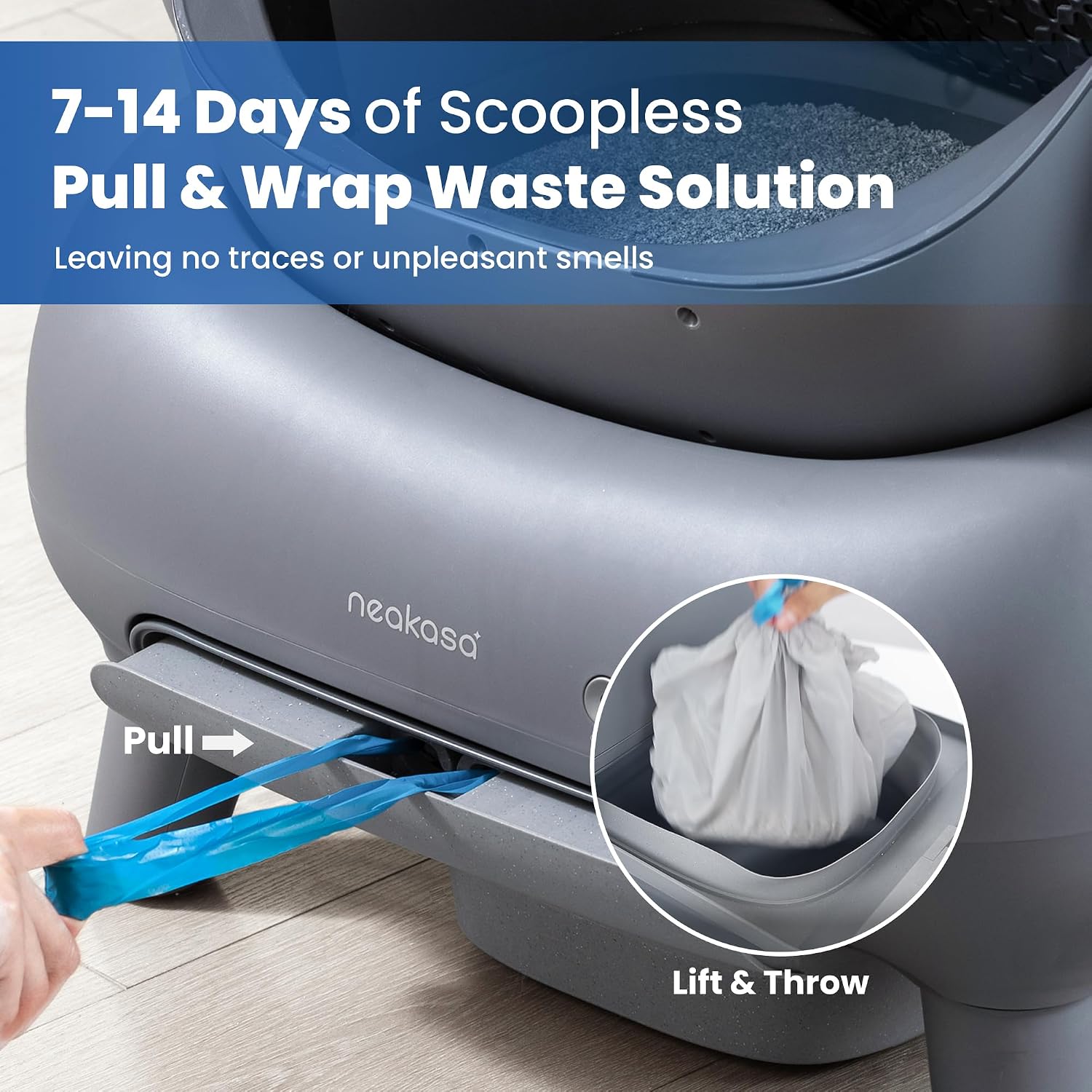 Effortless one-pull drawstring bag sealing on Neakasa M1 litter box